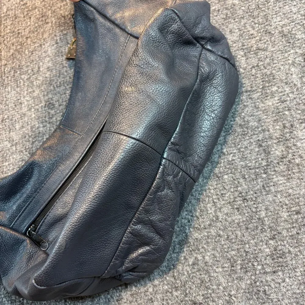 Vintage Black Pebbled Leather Hobo Shoulder Bag Purse Handbag Pocket Mexico
